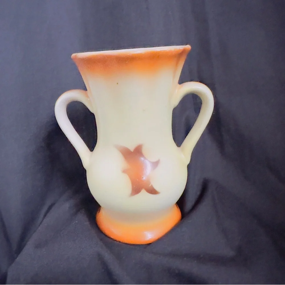 Antique Art Deco Vase Double Handle Czech Victorian Glaze 1920-40